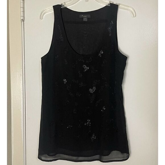 Forever 21 black chiffon double layer beaded tank blouse top size small - Picture 1 of 5